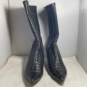 Black Croc Embossed Faux Leather Pointy Toe side zip boots Size 8 from Hypnotic